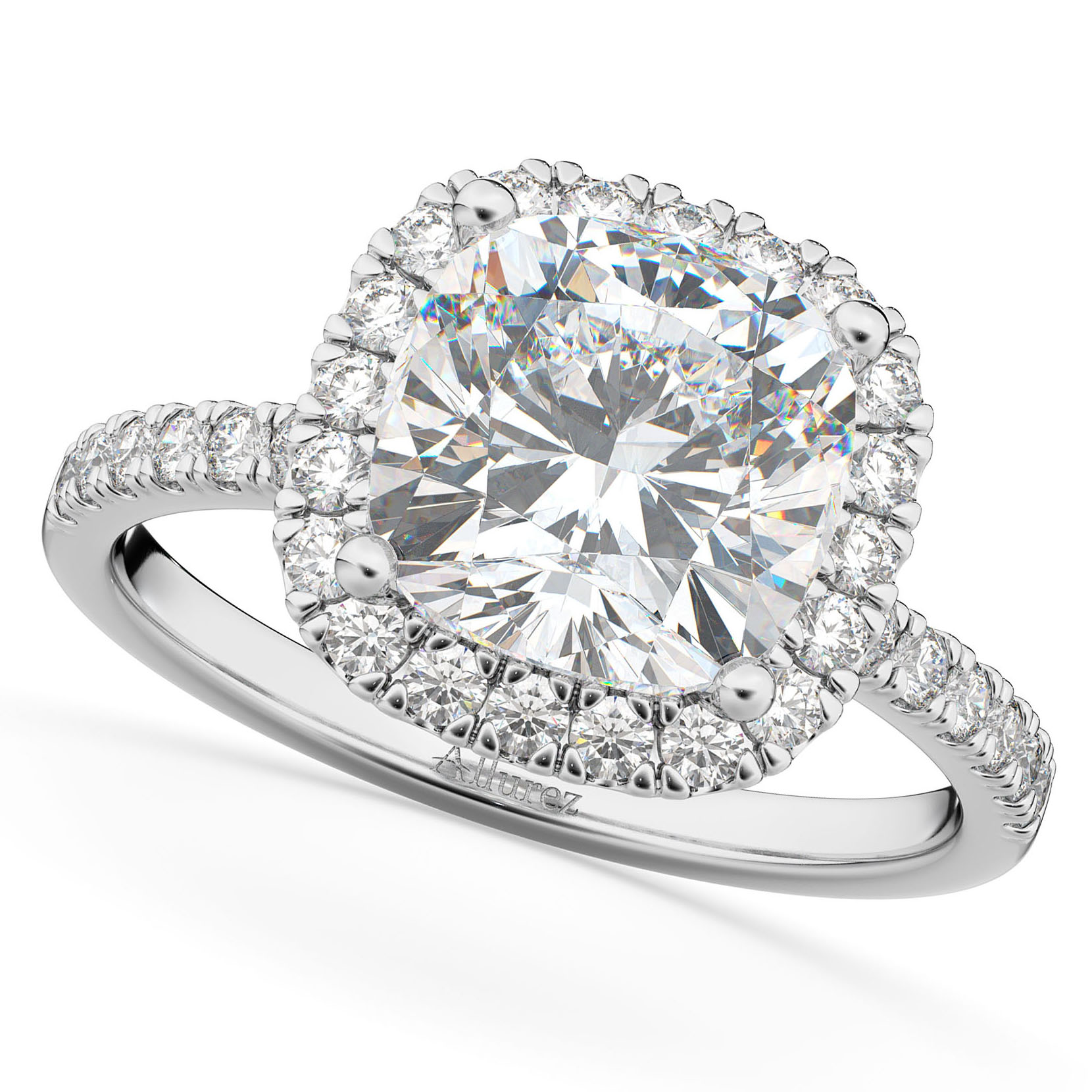 Cushion Cut Halo Moissanite Diamond Engagement Ring 14k White