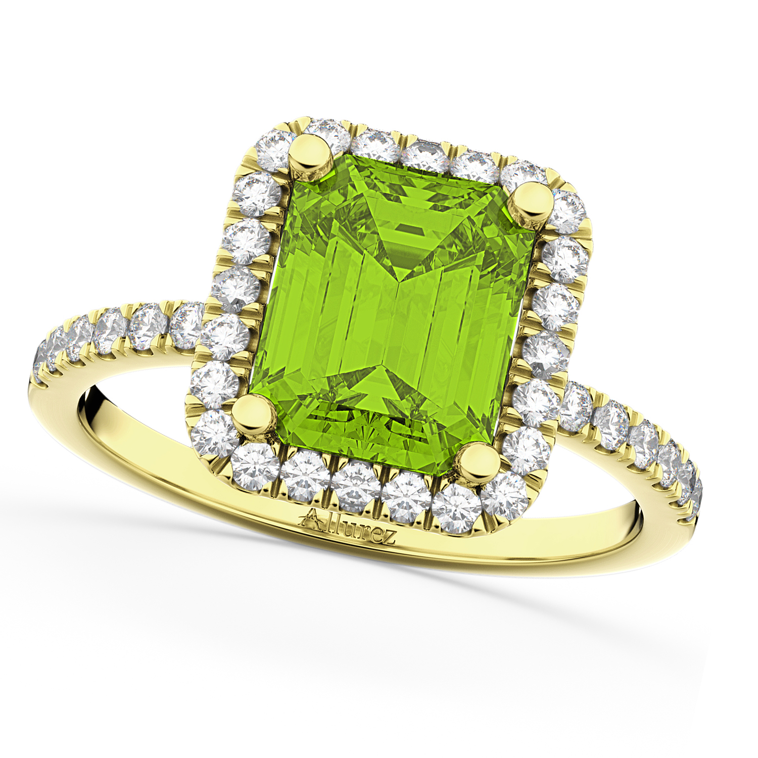 Emerald Cut Peridot Diamond Engagement Ring 14k Yellow Gold 3 32ct Emerald Cut Peridot Diamond Engagement Ring 14k Yellow Gold