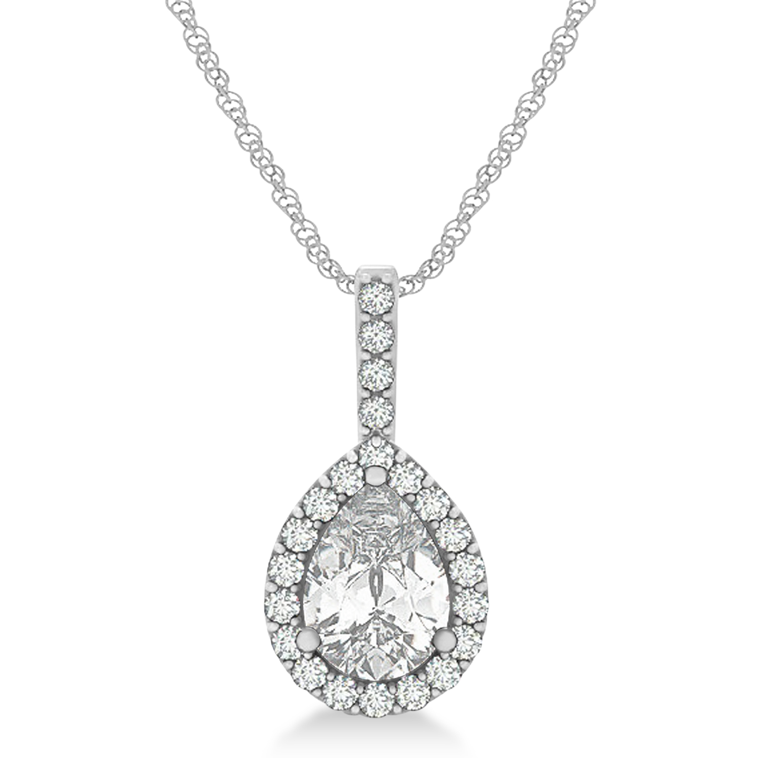 Pear Shape Diamond Halo Pendant Necklace 14k White Gold 1 25ct Ng773 Pear Shape Diamond Halo Pendant Necklace 14k White Gold 1 25ct