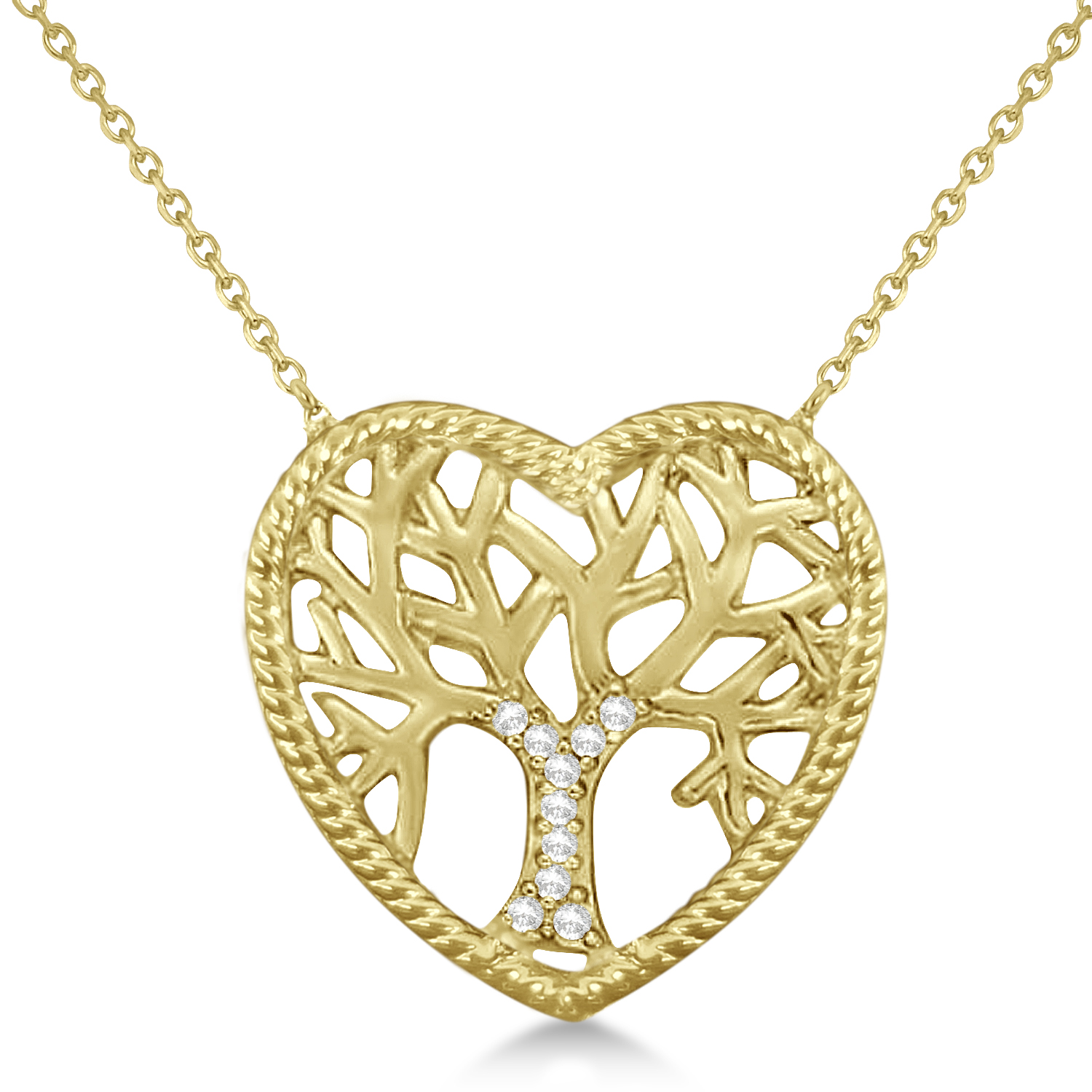 Diamond Heart Family Tree Life Pendant Necklace 14k Yellow Gold 0 05 Diamond Heart Family Tree Of Life Pendant Necklace 14k Yellow Gold 0 05ct