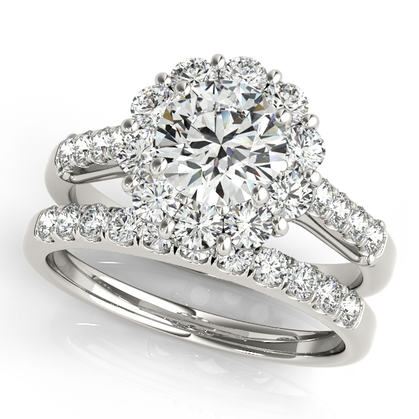 Fl Halo Round Diamond Bridal Set 14k White Gold 2 12ct Allurez Fl Halo Round Diamond Bridal Set 14k White Gold 2 12ct