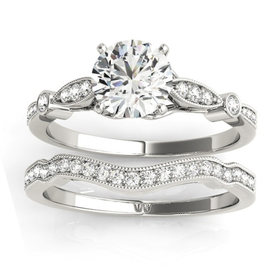 Marquise & Dot Diamond Vintage Bridal Set 14k White Gold