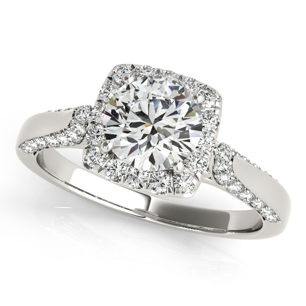 Square Halo Diamond Accented Engagement Ring 14k White Gold 1ct