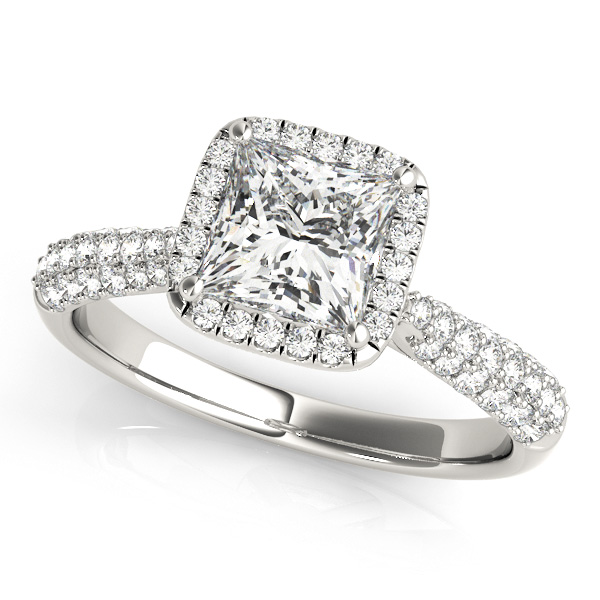 Princess Cut Halo Pave Diamond Engagement Ring Palladium 2 33ct