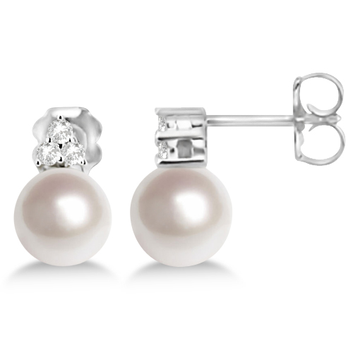 Freshwater Cultured Pearl Diamond Stud Earrings 14k W Gold 7 5mm Freshwater Cultured Pearl Diamond Stud Earrings 14k W Gold 7 5mm