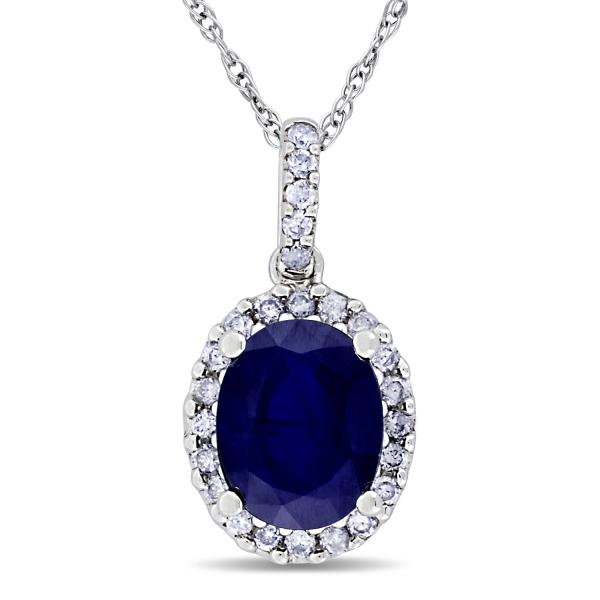 Blue Sapphire Halo Diamond Pendant Necklace 14k White Gold 2 90ct Blue Sapphire Halo Diamond Pendant Necklace In 14k White Gold 2 90ct