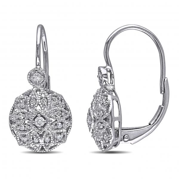Vintage Style Leverback Diamond Earrings Fl 14k White Gold 0 15 Vintage Style Leverback Diamond Earrings Fl 14k White Gold 0 15ct