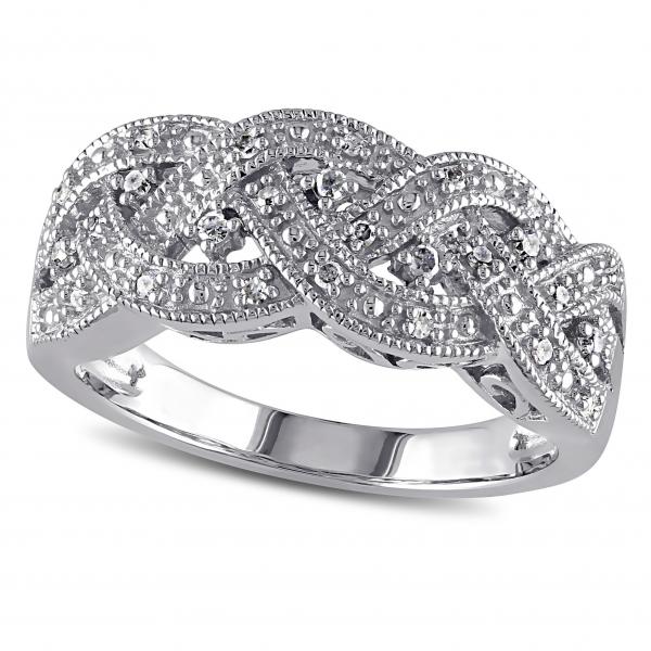 Diamond Band, Weaved, Braided Crossover Ring Sterling Silver 0.13ct