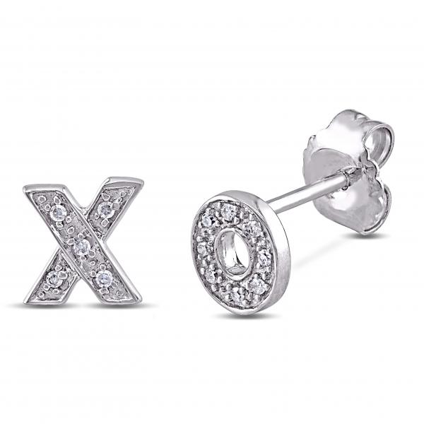 Diamond Pave Set Xo Stud Earrings In Polished Sterling Silver 0 05ct