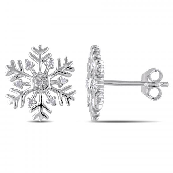 Snowflake Stud Earrings With Diamond Accents Sterling Silver 0 06ct Snowflake Stud Earrings With Diamond Accents In Sterling Silver 0 06ct