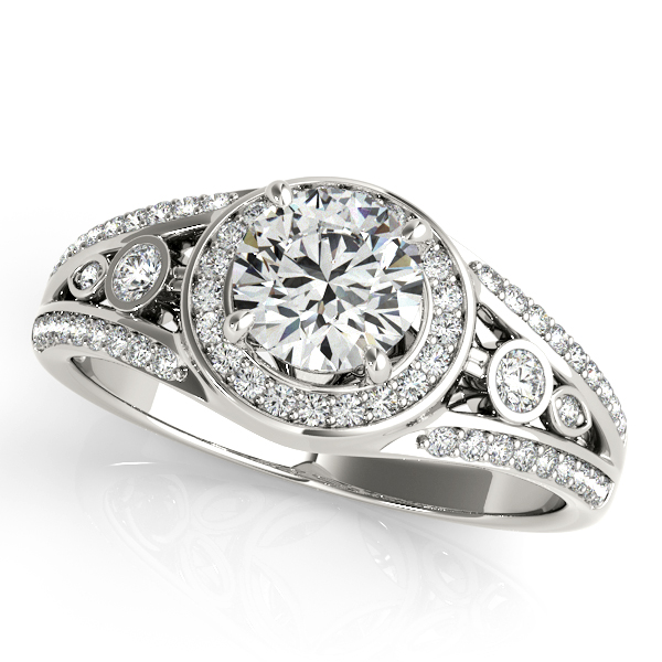 Vintage Wide  Band  Halo Diamond Engagement  Ring  14k White  