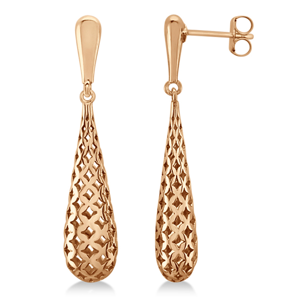 Pierced Style Teardrop Dangle Earrings Plain Metal 14k Rose Gold Pierced Style Teardrop Dangle Earrings In Plain Metal 14k Rose Gold