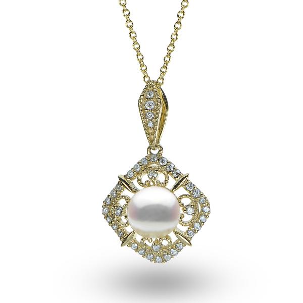Antique Style Pearl Diamond Pendant Necklace 14k Yellow Gold 0 21ct Antique Style Pearl Diamond Pendant Necklace 14k Yellow Gold 0 21ct