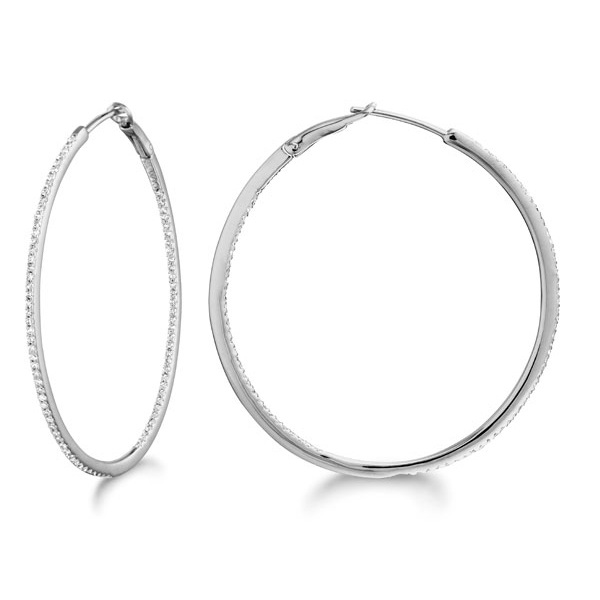 Micro Pave Large Round Diamond Hoop Earrings Sterling Silver 0 39ct