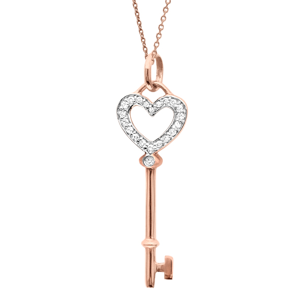 Diamond Heart Key Pendant Necklace In 14k Rose Gold 0 10ct - Heart Key Pendant Necklace Diamond Heart Key Pendant Necklace In 14k Rose Gold 0 10ct - Heart Key Pendant Necklace