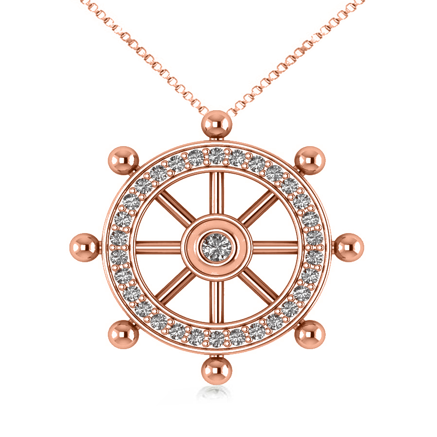 Diamond Ship S Wheel Pendant Necklace In 14k Rose Gold 0 50ct Ad1398 Diamond Ship S Wheel Pendant Necklace In 14k Rose Gold