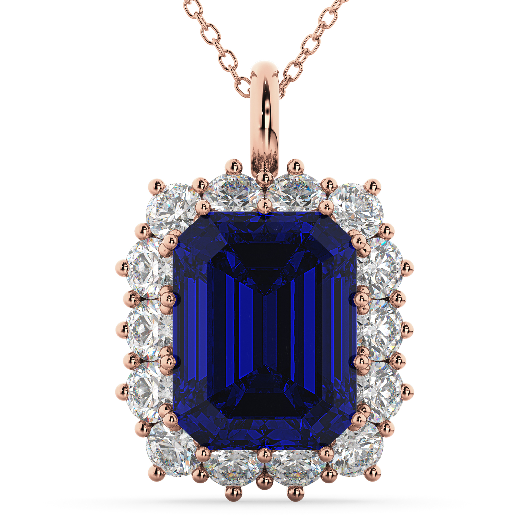 Emerald Cut Blue Sapphire Diamond Pendant 14k Rose Gold 5 68ct Emerald Cut Blue Sapphire Diamond Pendant 14k Rose Gold