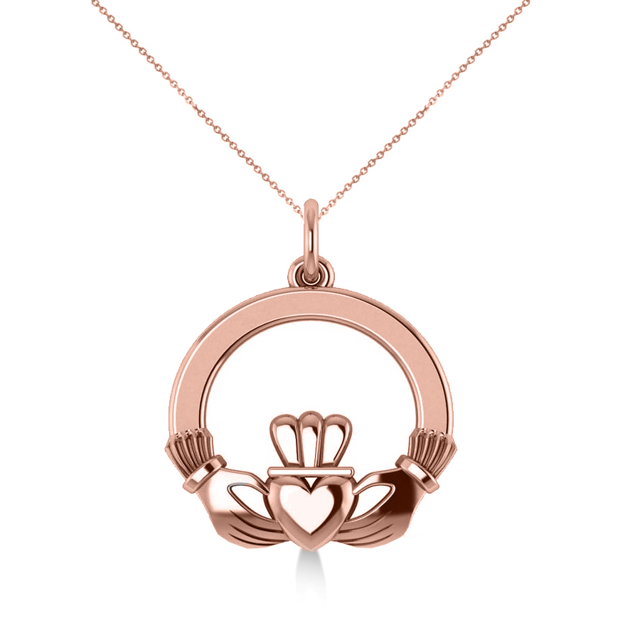 Heart Charm Claddagh Pendant Necklace In 14k Rose Gold - Claddagh Pendant Necklace Heart Charm Claddagh Pendant Necklace In 14k Rose Gold - Claddagh Pendant Necklace