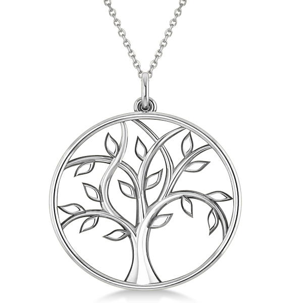 Women S Tree Of Life Pendant Necklace Plain Metal 14k White Gold - Family Tree Pendant White Gold Women S Tree Of Life Pendant Necklace Plain Metal 14k White Gold - Family Tree Pendant White Gold