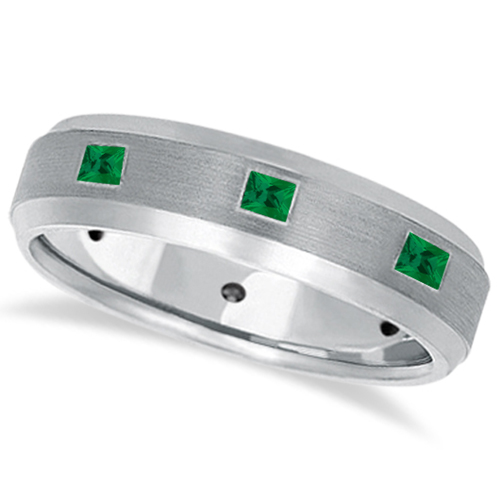 Princess Cut Emerald Ring For Men Wedding Band 14k White Gold 0 80ct Princess Cut Emerald Ring For Men Wedding Band 14k White Gold 0 80ct