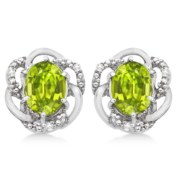 Oval Green Peridot Diamond Stud Earrings 14k White Gold 3 05ct Oval Green Peridot Diamond Stud Earrings In 14k White Gold