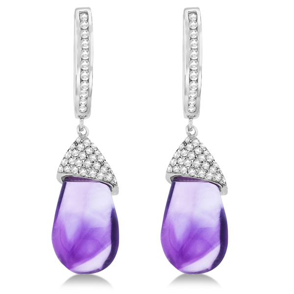 Diamond And Amethyst Drop Earrings Pear Shape 14k White Gold 6 08tcw Diamond And Amethyst Drop Earrings Pear Shape 14k White Gold 6 08tcw