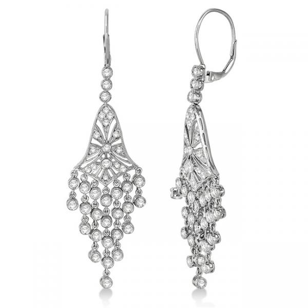 Bezel Set Dangling Chandelier Diamond Earrings 14k White Gold 2 27ct Bezel Set Dangling Chandelier Diamond Earrings 14k White Gold 2 27ct