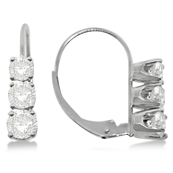 Three Stone Leverback Diamond Earrings 14k White Gold 1 00ct Ie156 Three Stone Leverback Diamond Earrings 14k White Gold 1 00ct