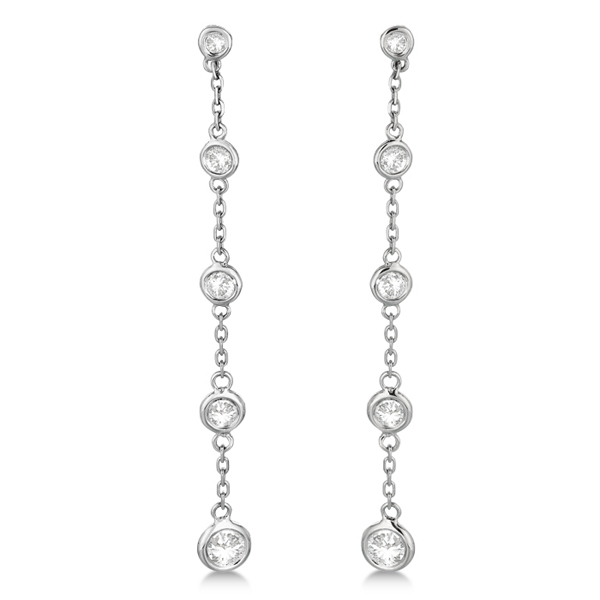 Bezel Set Diamond Station Drop Earrings Dangling 14k White Gold 1 00ct Bezel Set Diamond Station Drop Earrings Dangling 14k White Gold 1 00ct