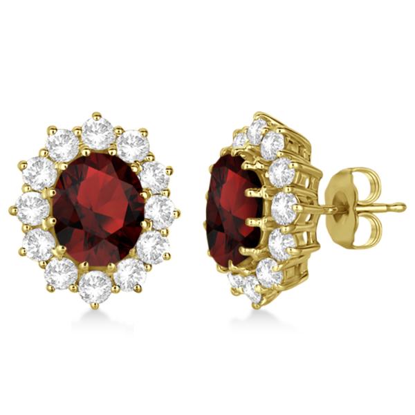 Oval Garnet And Diamond Earrings 14k Yellow Gold 7 10ctw Oval Garnet And Diamond Earrings 14k Yellow Gold 7 10ctw