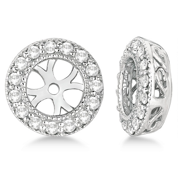 Vintage Round Cut Diamond Earring Jackets 14k White Gold 0 40ct Ie179 Vintage Round Cut Diamond Earring Jackets 14k White Gold 0 40ct