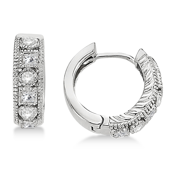 Round Princess Cut Diamond Huggie Earrings 14k White Gold 0 50ct Round Princess Cut Diamond Huggie Earrings 14k White Gold