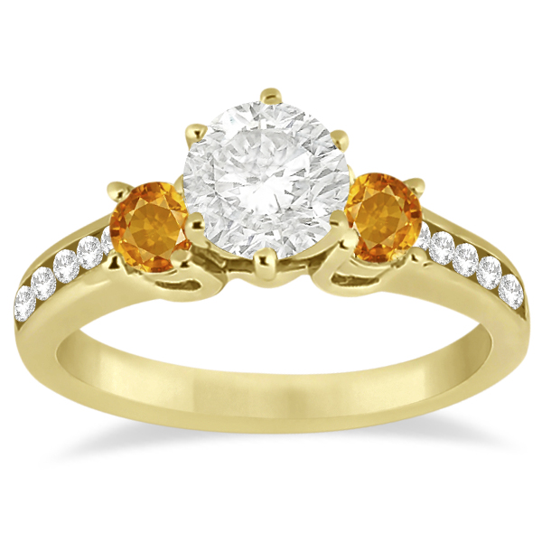 Three Stone Citrine Diamond Engagement Ring 14K Yellow Gold 0.45ct