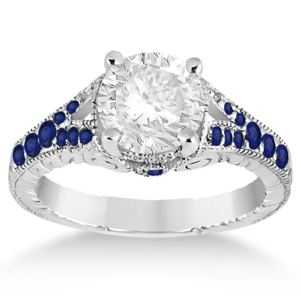 Antique Art Deco Blue Sapphire Engagement Ring 14k White Gold 033ct Antique Art Deco Blue Sapphire Engagement Ring 14k White Gold 033ct