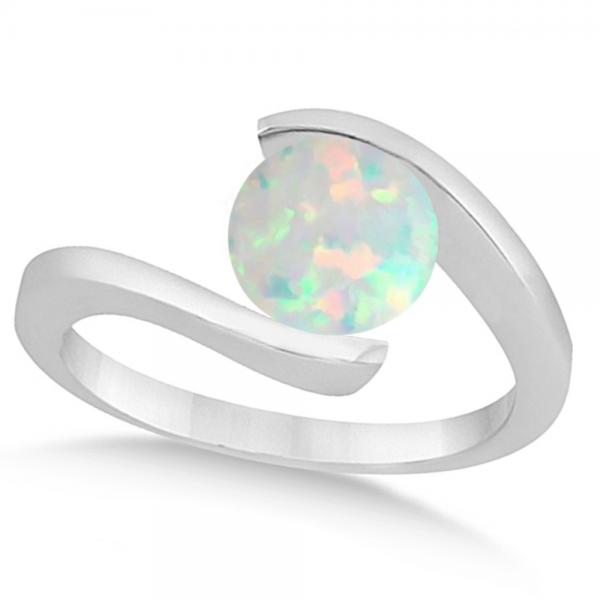 Tension Set Solitaire Opal  Engagement  Ring  14k White  Gold  