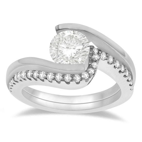 Tension Set Diamond Engagement Ring Band Bridal 18k White Gold Tension Set Diamond Engagement Ring Band Bridal 18k White Gold