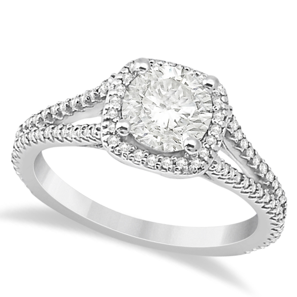 Square Halo Diamond Engagement Ring Split Shank Platinum 7.7ct