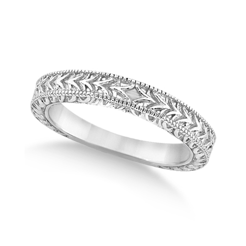 Antique Engraved Wedding Band W Filigree Milgrain Platinum U183