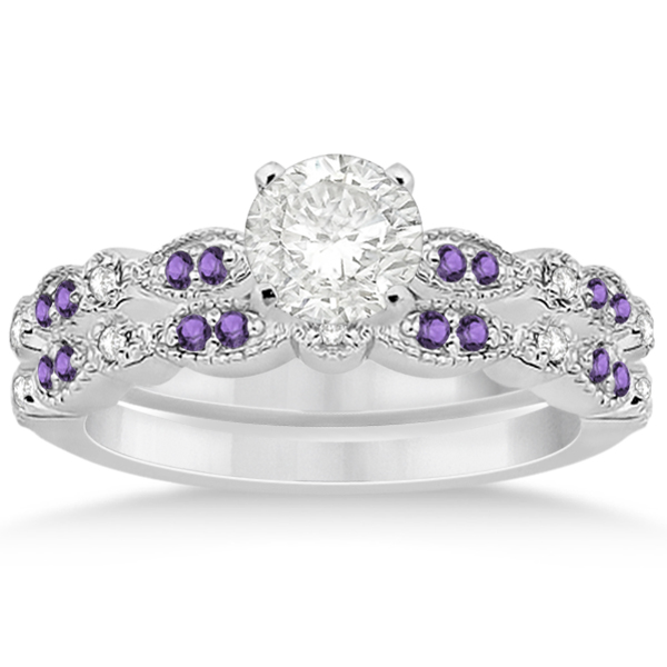 Marquise and Dot Amethyst & Diamond Bridal Set 18k White Marquise and Dot Amethyst & Diamond Bridal Set 18k White