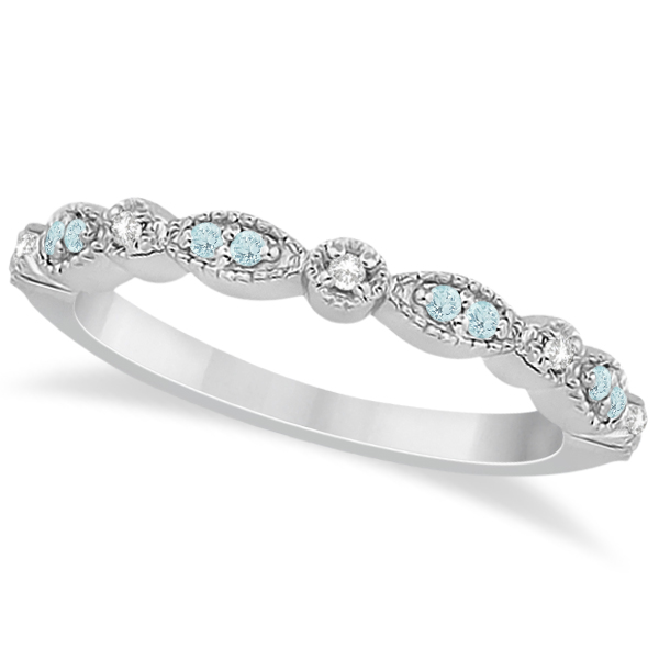 Marquise Dot Aquamarine Diamond Wedding Band 18k White Gold 0 25ct