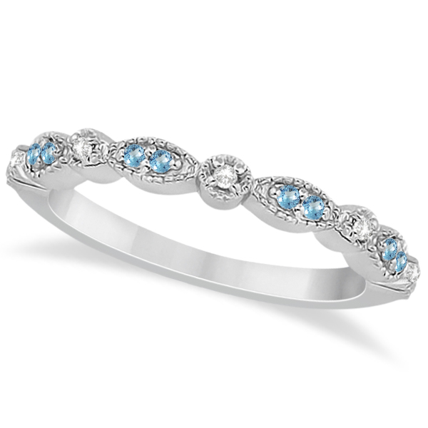 Marquise Dot Blue Topaz Diamond Wedding Band 14k White Gold 25ct