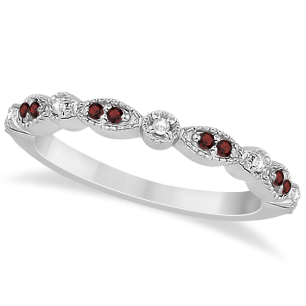 Marquise And Dot Garnet Diamond Wedding Band 14k White Gold 0 25ct
