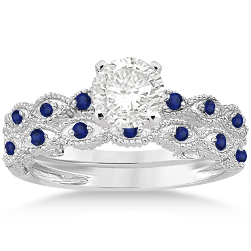Antique Blue Shire Engagement Ring Set 14k White Gold 0 36ct U1839 Antique Blue Shire Engagement Ring Set 14k White Gold 0 36ct