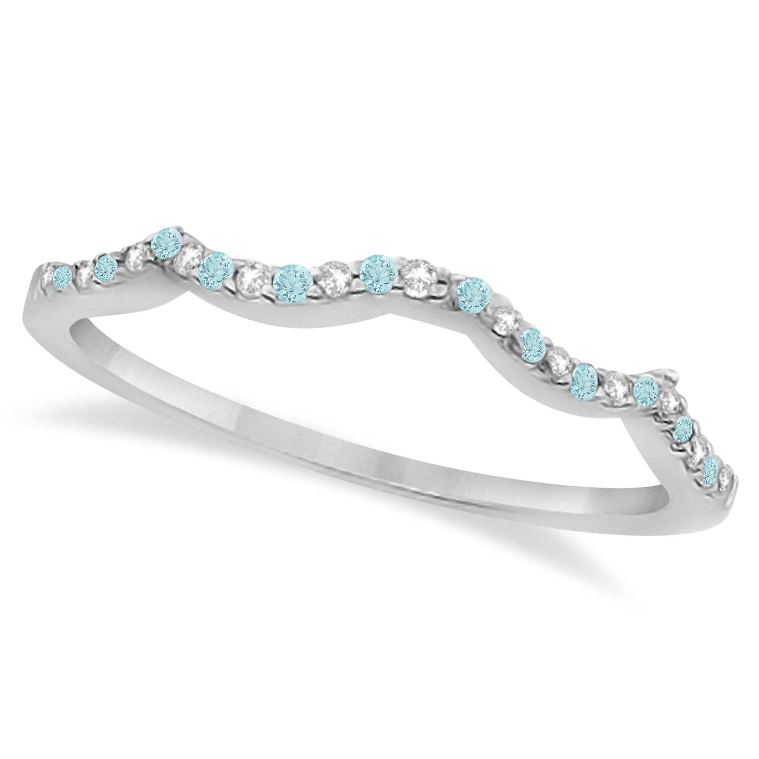 Diamond Aquamarine Contour Wedding Band 14k White Gold 0 24ct
