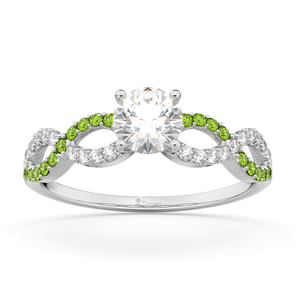 Infinity Diamond Peridot Engagement Ring in 18k White Gold 0.21ct