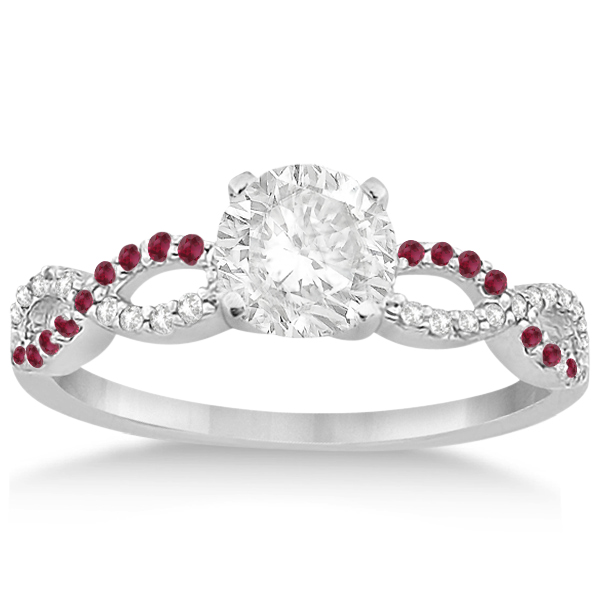 Infinity Diamond Ruby Gemstone Engagement Ring 14K White Gold 0.21ct