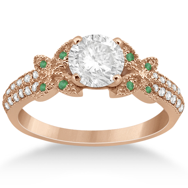 Diamond Green Emerald Erfly Engagement Ring 14k Rose Gold