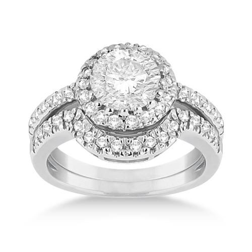 Halo Engagement Ring Matching Wedding Band 14k White Gold 0 55ct Halo Engagement Ring Matching Wedding Band 14k White Gold