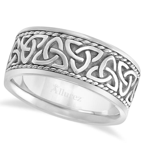 Men S Hand Made Celtic Irish Wedding Band 18k White Gold 10mm Ub966 Men S Hand Made Celtic Irish Wedding Band 18k White Gold 10mm