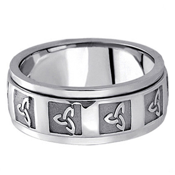 Hand Made Celtic Wedding Band in 14k White Gold (10mm